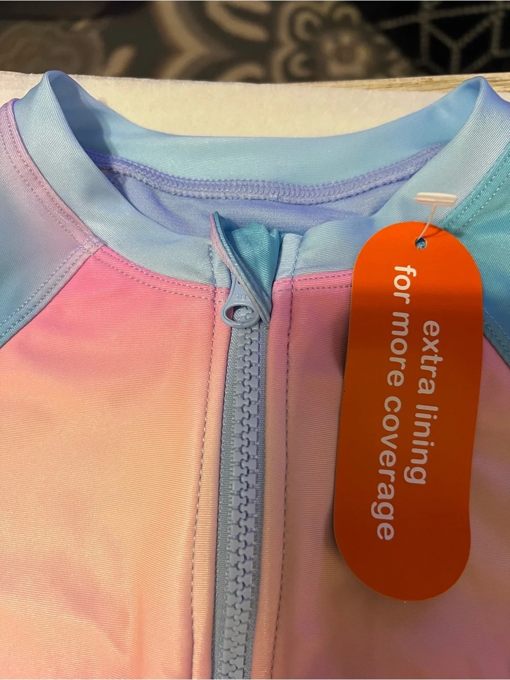NWT Wonder Nation Girls 10/12 Pastel Ombre Long Sleeve One Piece Swimsuit UPF 50